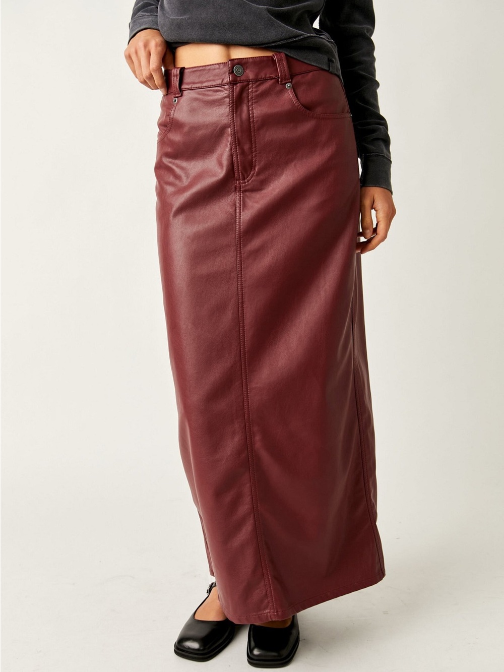 Free People City Slicker Vegan Maxi Skirt